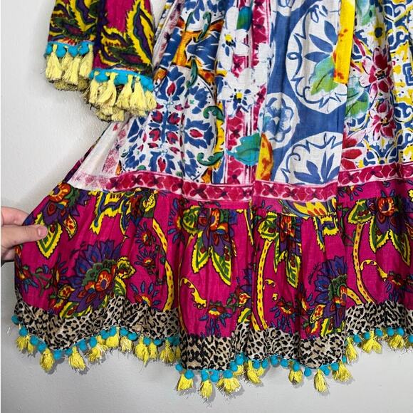 Antica Sartoria Giacomo Cinque Multicolor Tassel Boho Mini Dress One Size - Picture 5 of 6